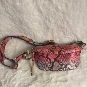 Michael Kors Pink & Black Snakeskin Crossbody Belt Bag